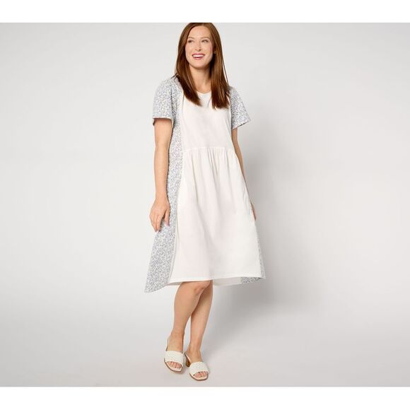 LOGO by Lori Goldstein Women's Petite Dress PM with Schiffli White A640439 - Picture 1 of 4